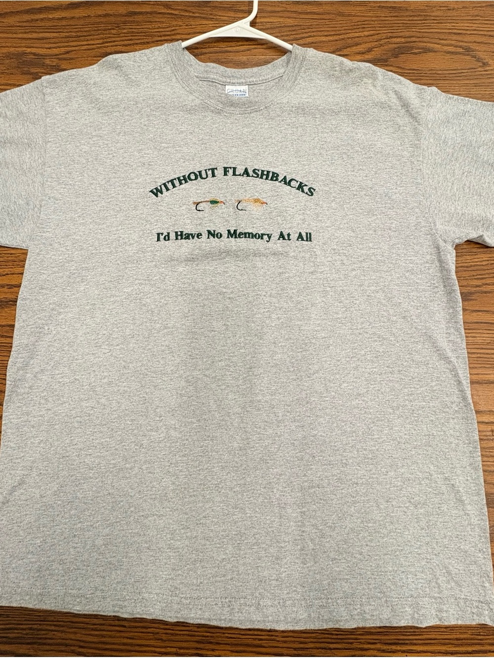 Graphic Fishing Crewneck T-Shirt - Grey "Without Flashbacks"
